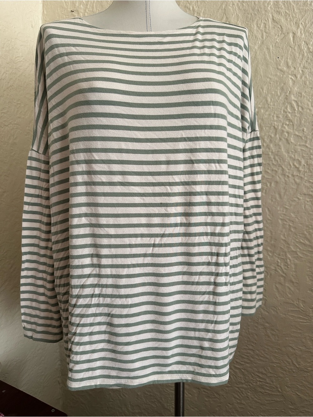 Hatch The Perfect Long Sleeve Tee Green White Stripe Knit Top Maternity 2 Medium